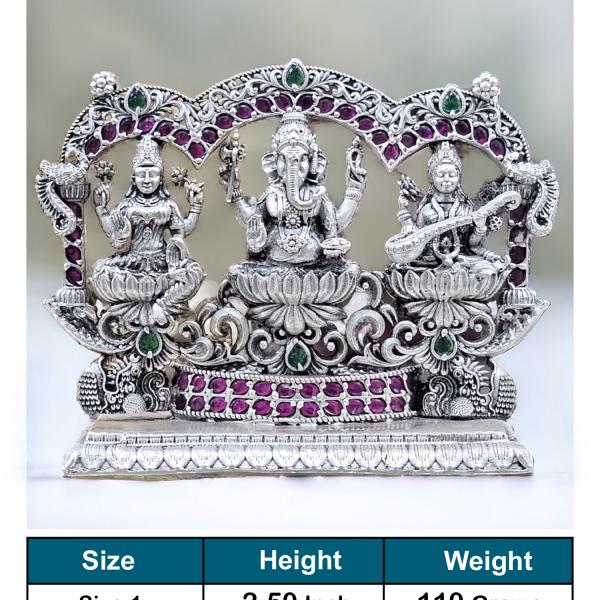 Ganesh Laxmi Saraswati Idol In Pure 925 Silver (3)